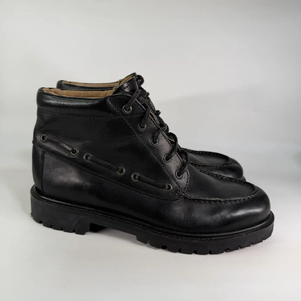 Vintage J.Crew Leather Moc Toe Work Boots Men's 10.5 D Lug Sole Rubber Logger